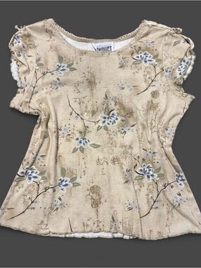 VTG Disorderly Conduct Y2K Floral Calligraphy Lettuce Edge Top